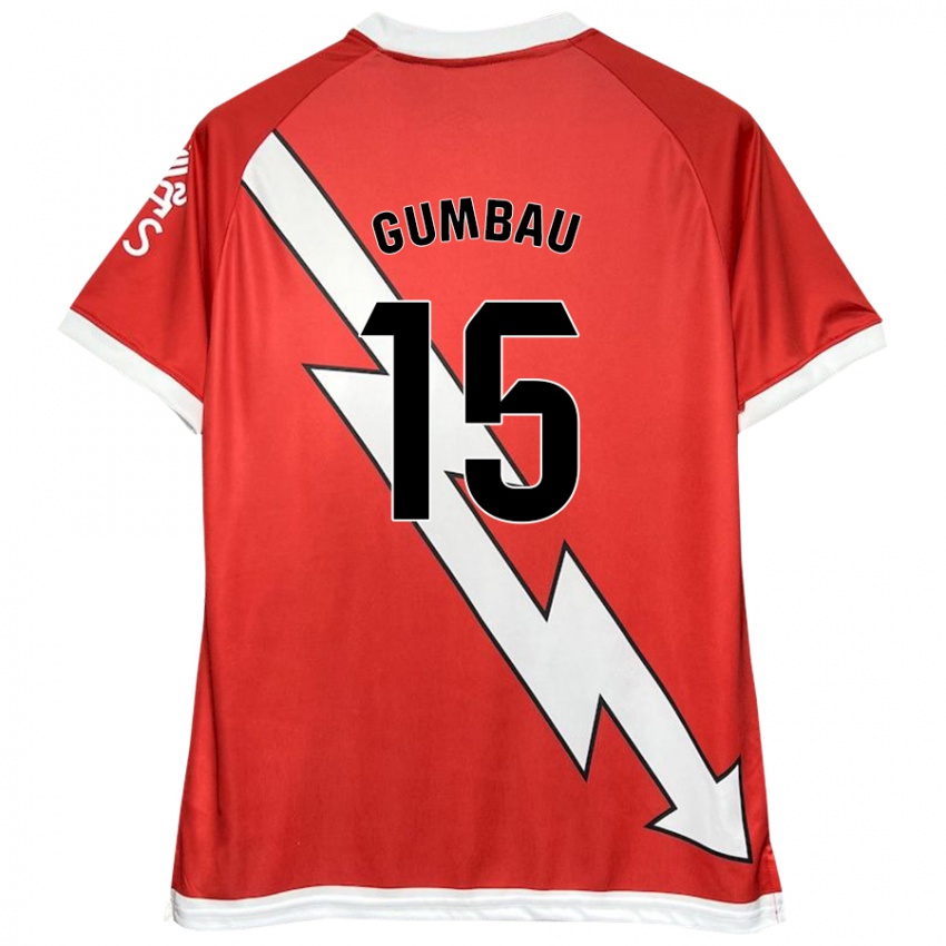 Niño Camiseta Gerard Gumbau #15 Blanco Rojo 1ª Equipación 2024/25 La Camisa