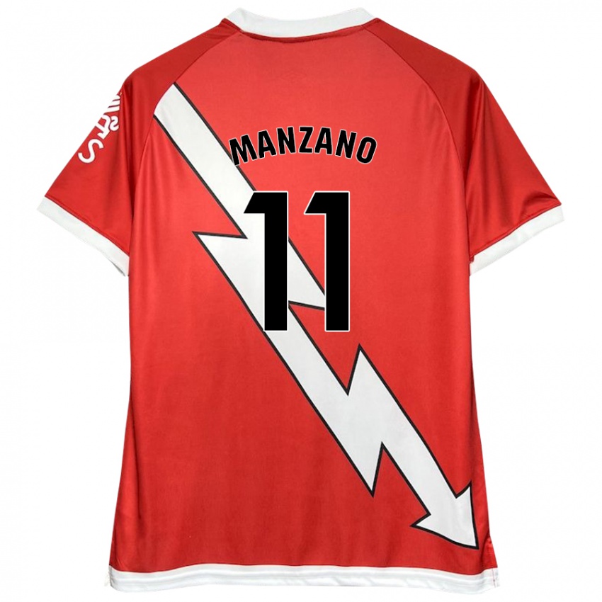 Niño Camiseta Sergio Manzano #11 Blanco Rojo 1ª Equipación 2024/25 La Camisa