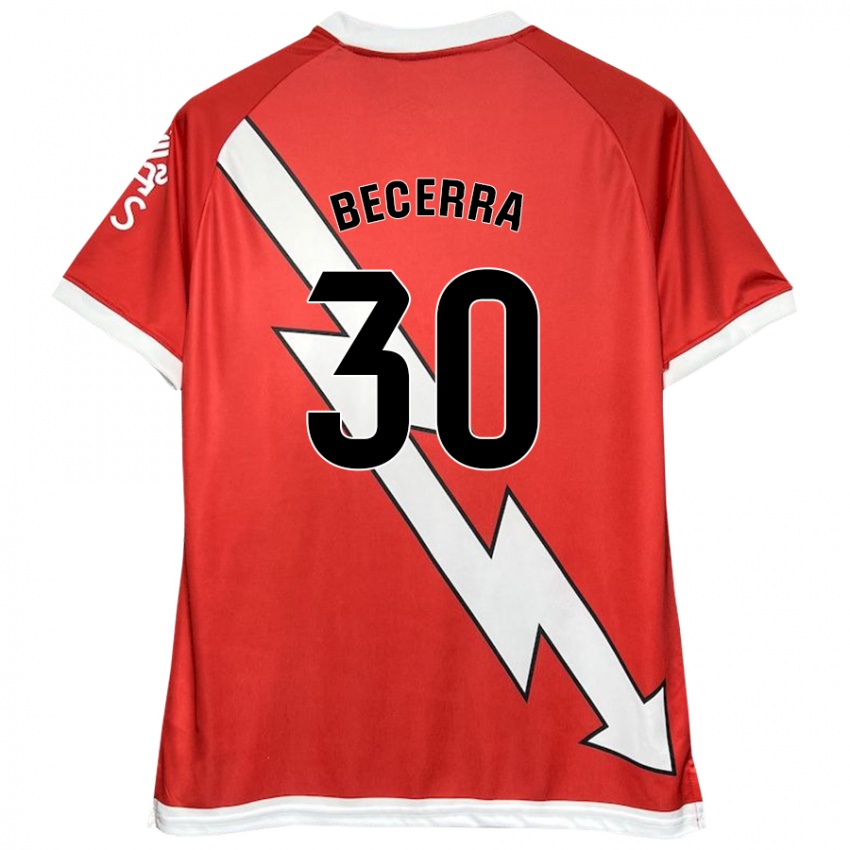 Niño Camiseta Samuel Becerra #30 Blanco Rojo 1ª Equipación 2024/25 La Camisa