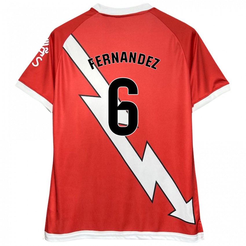 Niño Camiseta Paula Fernández #6 Blanco Rojo 1ª Equipación 2024/25 La Camisa