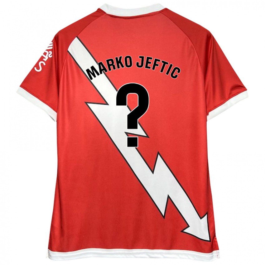 Niño Camiseta Marko Jeftic #0 Blanco Rojo 1ª Equipación 2024/25 La Camisa