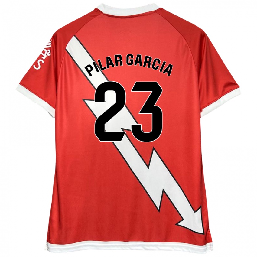 Niño Camiseta María Pilar García Villalba #23 Blanco Rojo 1ª Equipación 2024/25 La Camisa