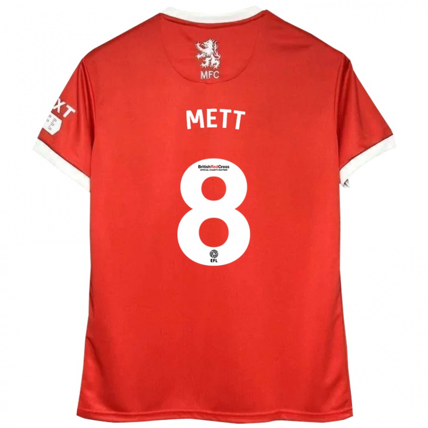 Niño Camiseta Jessica Mett #8 Rojo Blanco 1ª Equipación 2024/25 La Camisa