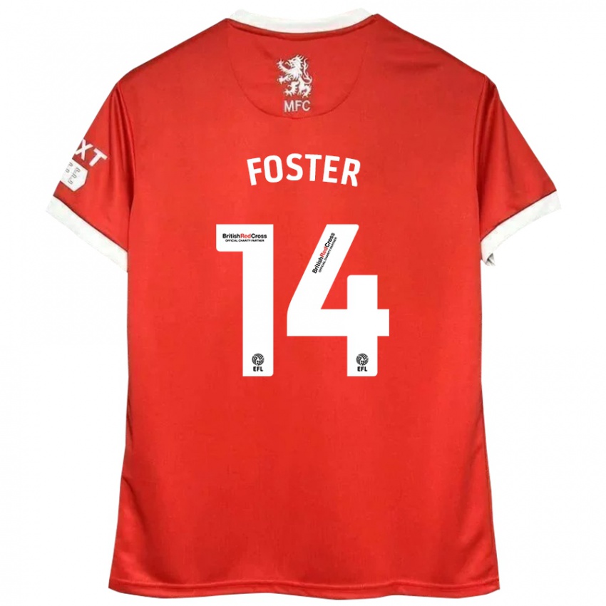 Niño Camiseta Emma Foster #14 Rojo Blanco 1ª Equipación 2024/25 La Camisa