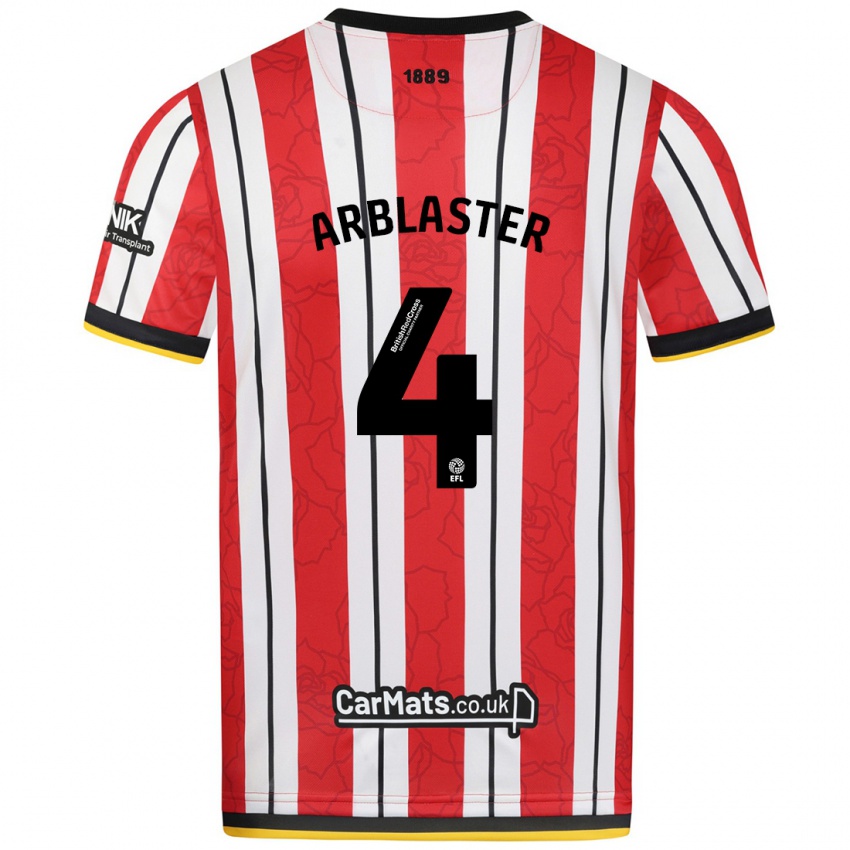 Niño Camiseta Oliver Arblaster #4 Rojo Blanco Rayas 1ª Equipación 2024/25 La Camisa