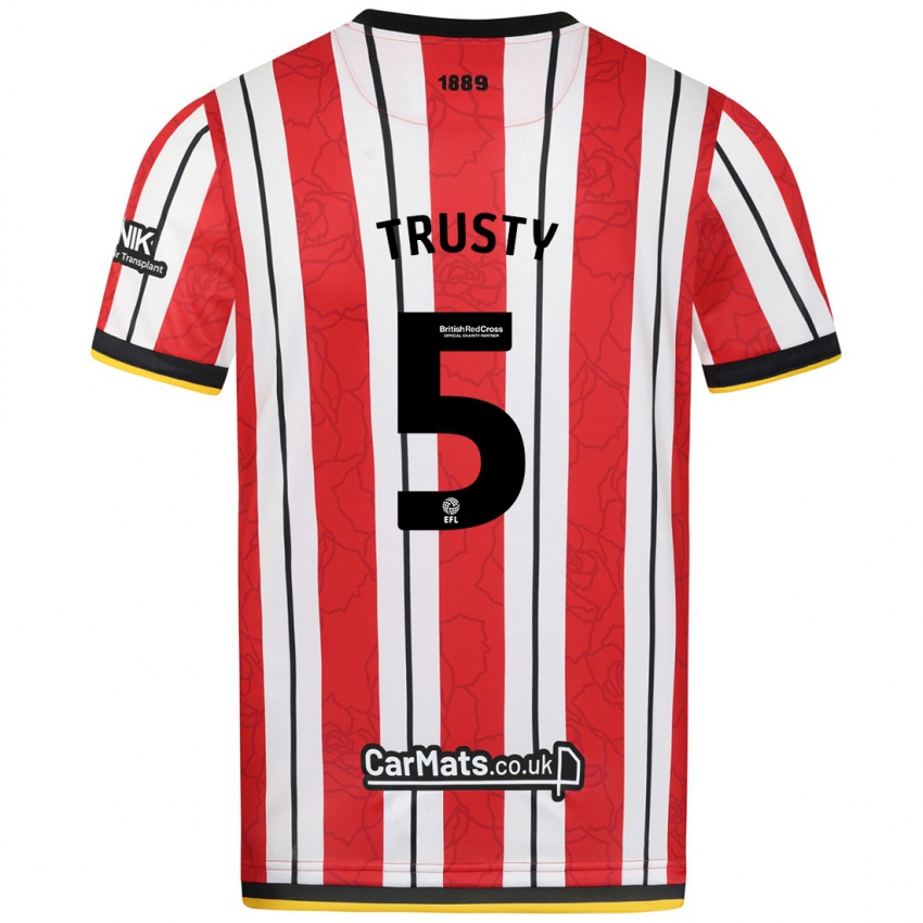 Niño Camiseta Auston Trusty #5 Rojo Blanco Rayas 1ª Equipación 2024/25 La Camisa