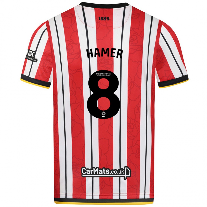 Niño Camiseta Gustavo Hamer #8 Rojo Blanco Rayas 1ª Equipación 2024/25 La Camisa