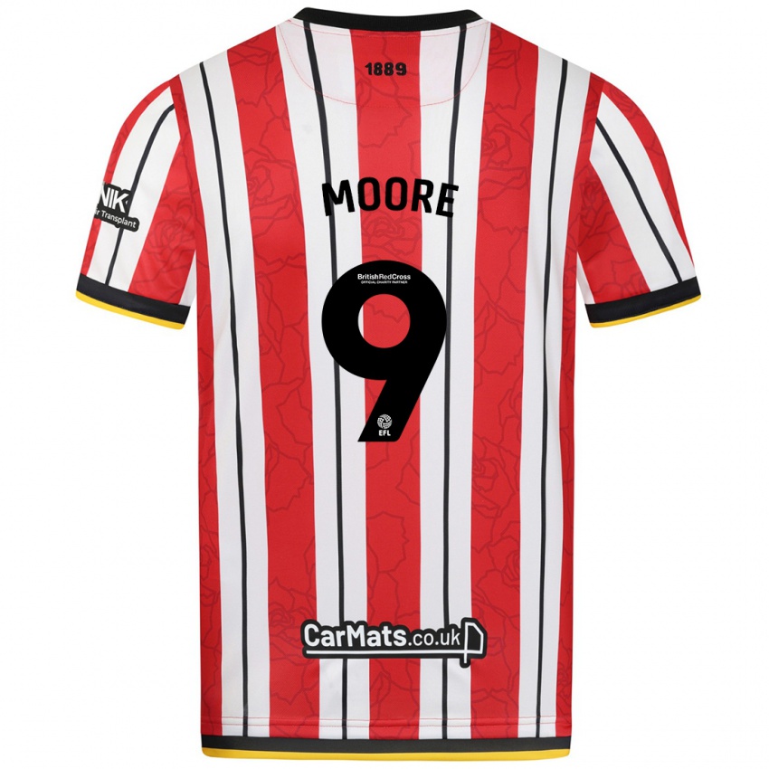 Niño Camiseta Kieffer Moore #9 Rojo Blanco Rayas 1ª Equipación 2024/25 La Camisa