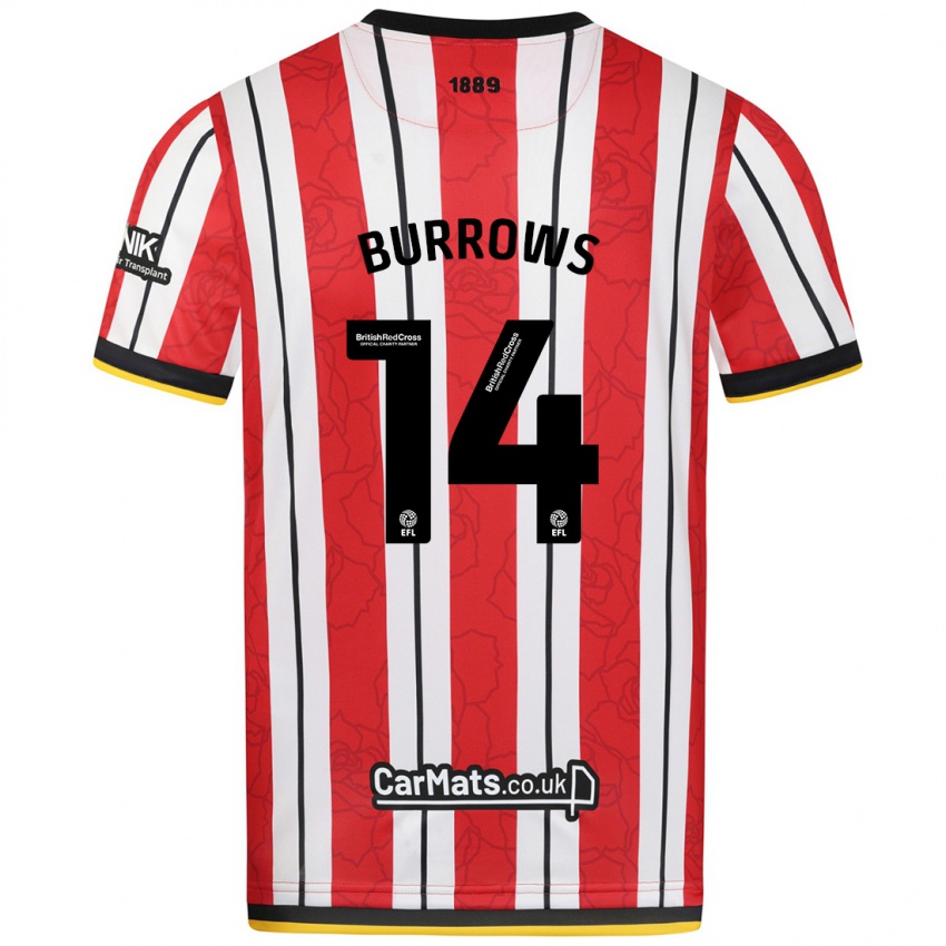 Niño Camiseta Harrison Burrows #14 Rojo Blanco Rayas 1ª Equipación 2024/25 La Camisa