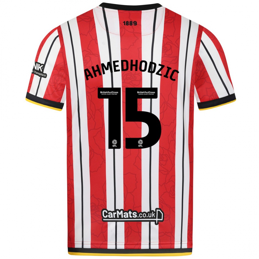 Niño Camiseta Anel Ahmedhodzic #15 Rojo Blanco Rayas 1ª Equipación 2024/25 La Camisa