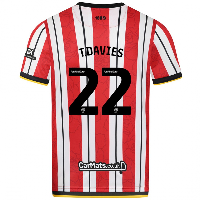 Niño Camiseta Tom Davies #22 Rojo Blanco Rayas 1ª Equipación 2024/25 La Camisa