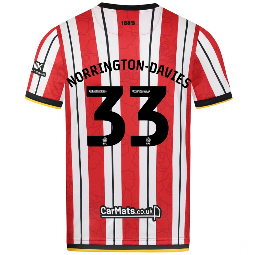 Niño Camiseta Rhys Norrington-Davies #33 Rojo Blanco Rayas 1ª Equipación 2024/25 La Camisa