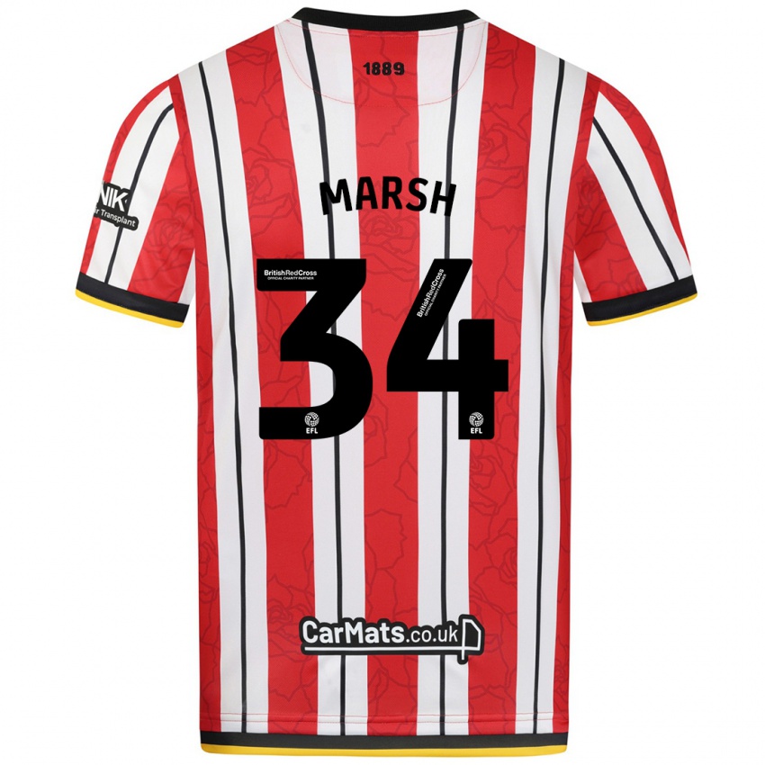 Niño Camiseta Louie Marsh #34 Rojo Blanco Rayas 1ª Equipación 2024/25 La Camisa