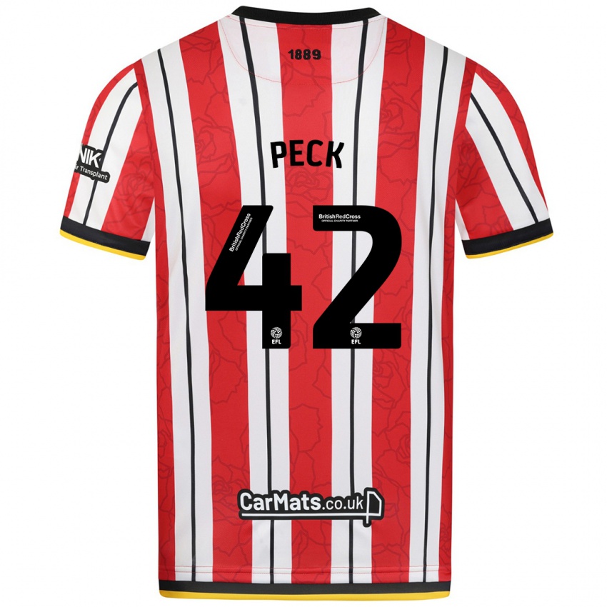 Niño Camiseta Sydie Peck #42 Rojo Blanco Rayas 1ª Equipación 2024/25 La Camisa