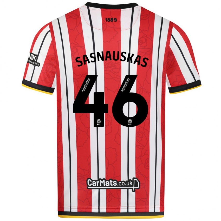 Niño Camiseta Dovydas Sasnauskas #46 Rojo Blanco Rayas 1ª Equipación 2024/25 La Camisa