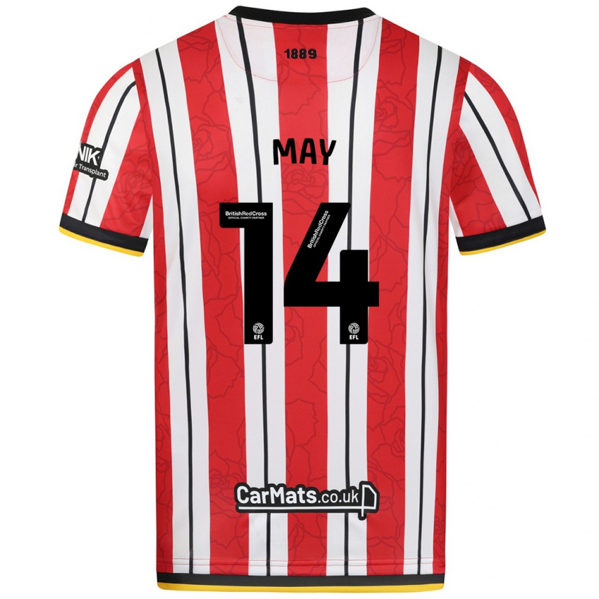 Niño Camiseta Ellie May #14 Rojo Blanco Rayas 1ª Equipación 2024/25 La Camisa