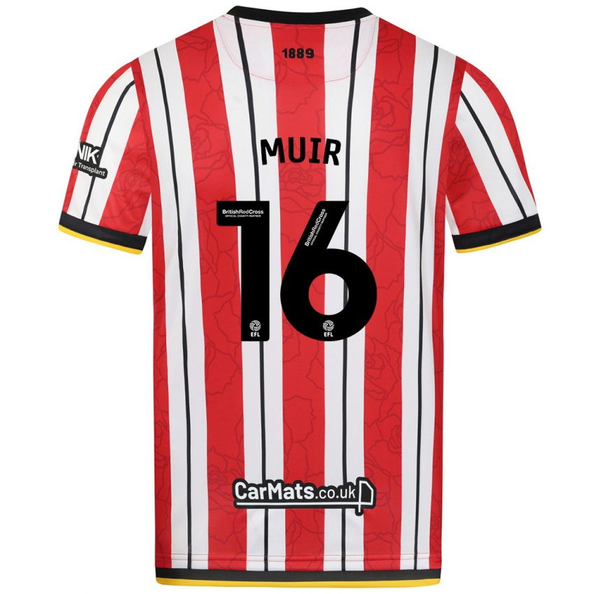 Niño Camiseta Chene Muir #16 Rojo Blanco Rayas 1ª Equipación 2024/25 La Camisa