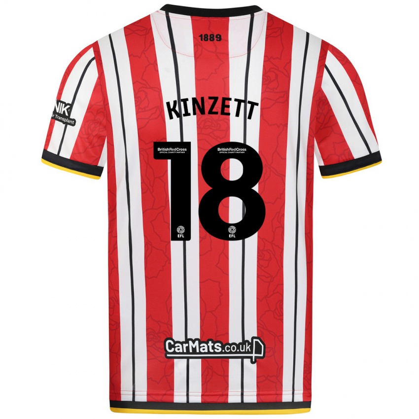 Niño Camiseta Ella Kinzett #18 Rojo Blanco Rayas 1ª Equipación 2024/25 La Camisa