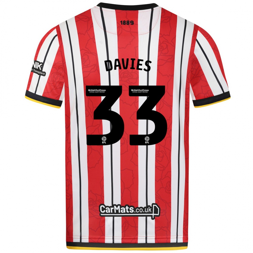 Niño Camiseta Bethan Davies #33 Rojo Blanco Rayas 1ª Equipación 2024/25 La Camisa