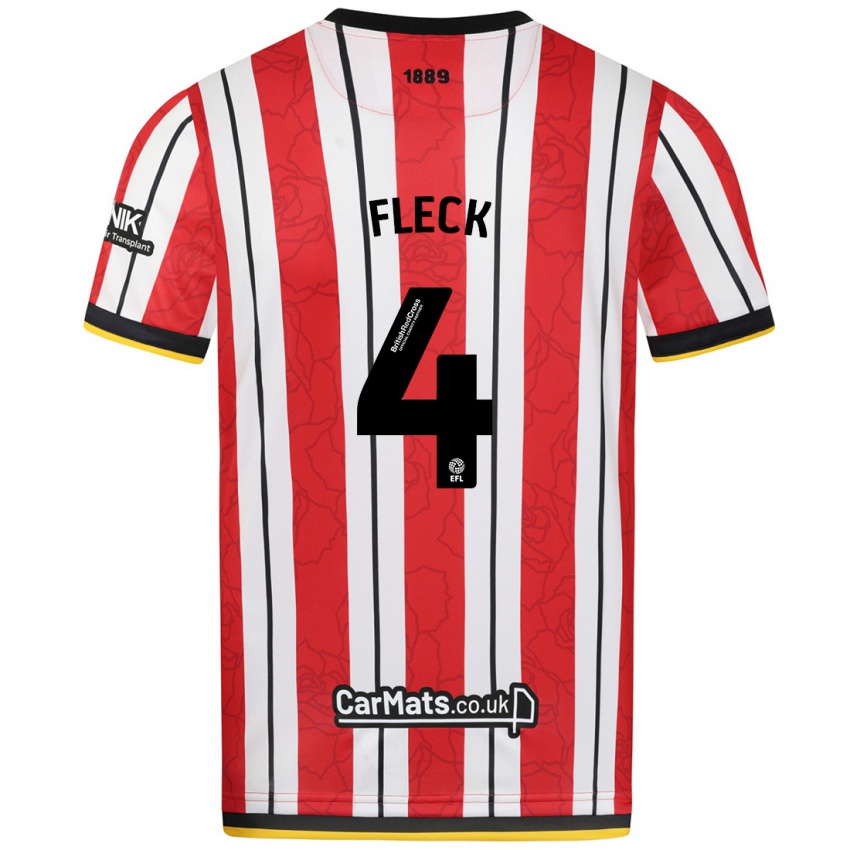 Niño Camiseta John Fleck #4 Rojo Blanco Rayas 1ª Equipación 2024/25 La Camisa