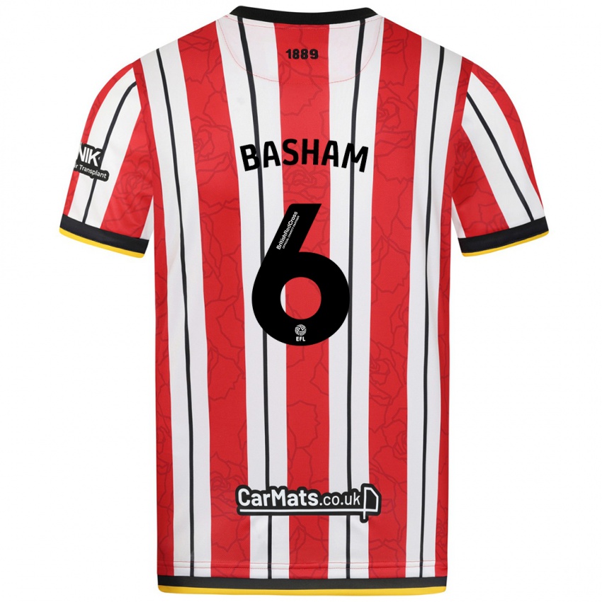 Niño Camiseta Chris Basham #6 Rojo Blanco Rayas 1ª Equipación 2024/25 La Camisa