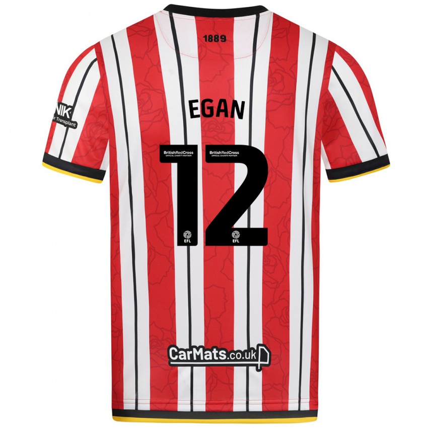 Niño Camiseta John Egan #12 Rojo Blanco Rayas 1ª Equipación 2024/25 La Camisa