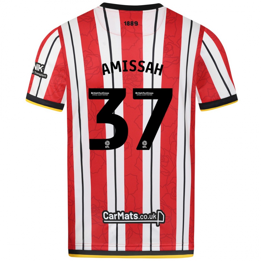 Niño Camiseta Jordan Amissah #37 Rojo Blanco Rayas 1ª Equipación 2024/25 La Camisa