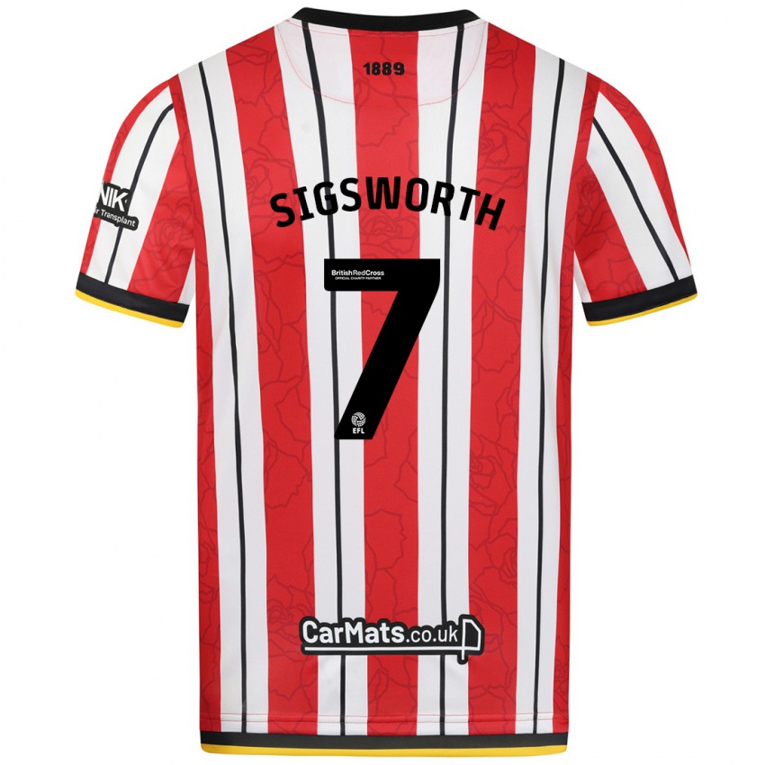 Niño Camiseta Jess Sigsworth #7 Rojo Blanco Rayas 1ª Equipación 2024/25 La Camisa