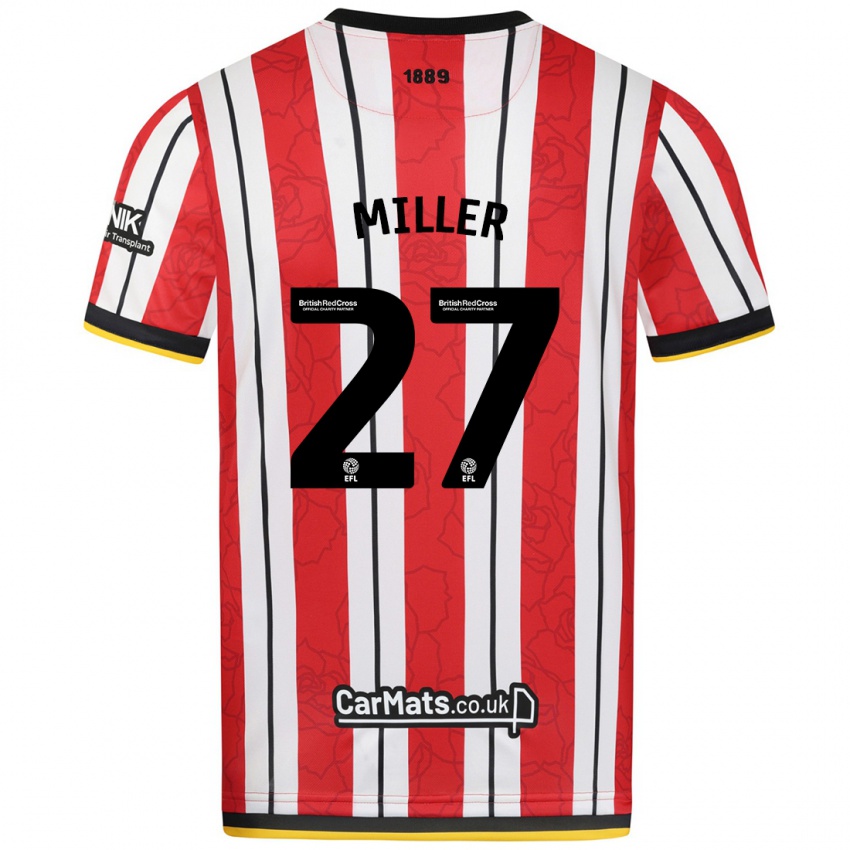 Niño Camiseta Lara Miller #27 Rojo Blanco Rayas 1ª Equipación 2024/25 La Camisa