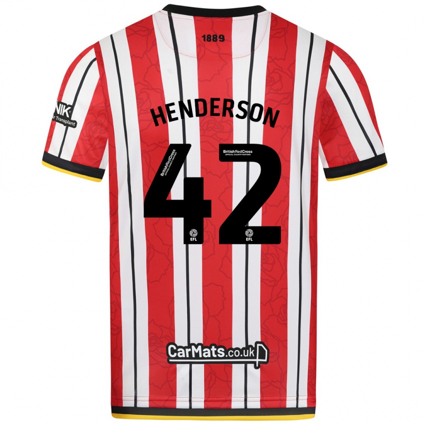 Niño Camiseta Peyton Henderson #42 Rojo Blanco Rayas 1ª Equipación 2024/25 La Camisa