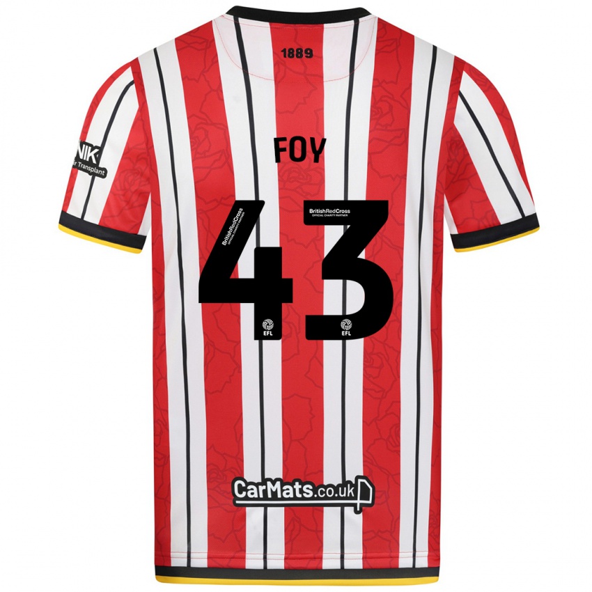 Niño Camiseta Gus Foy #43 Rojo Blanco Rayas 1ª Equipación 2024/25 La Camisa