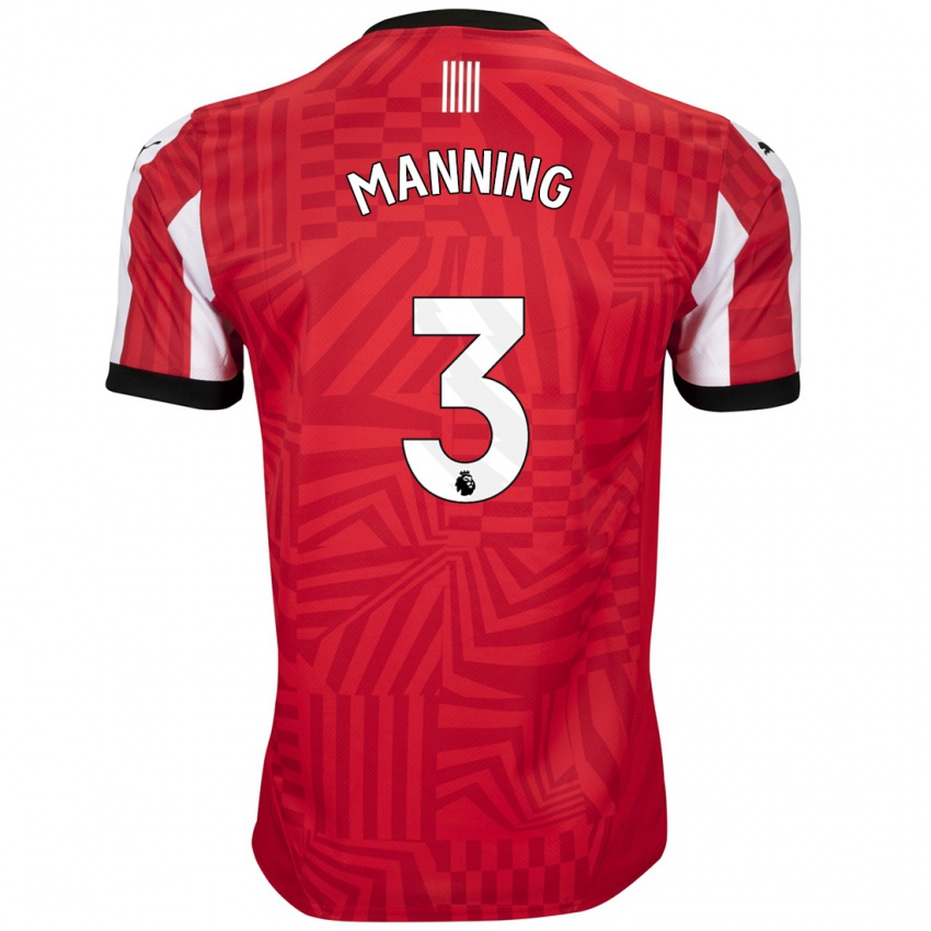 Niño Camiseta Ryan Manning #3 Rojo Blanco 1ª Equipación 2024/25 La Camisa