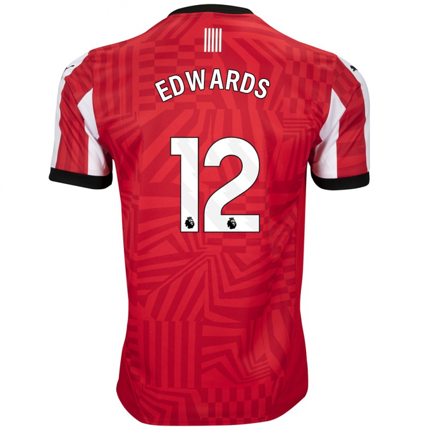 Niño Camiseta Ronnie Edwards #12 Rojo Blanco 1ª Equipación 2024/25 La Camisa