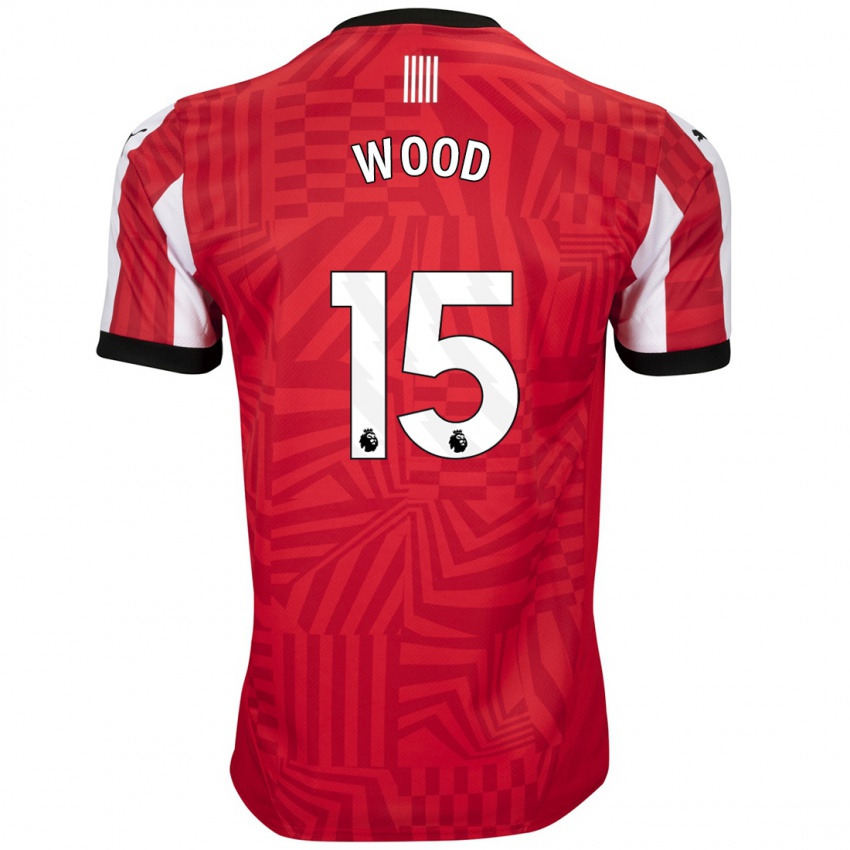 Niño Camiseta Nathan Wood #15 Rojo Blanco 1ª Equipación 2024/25 La Camisa