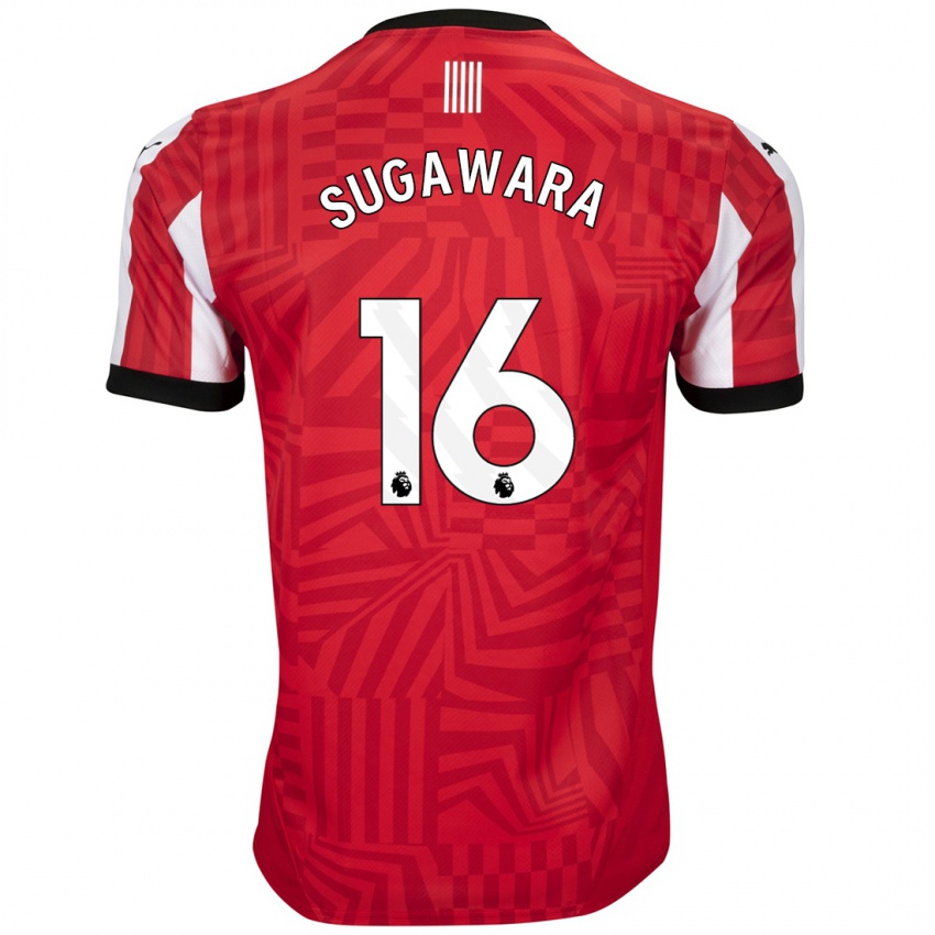 Niño Camiseta Yukinari Sugawara #16 Rojo Blanco 1ª Equipación 2024/25 La Camisa