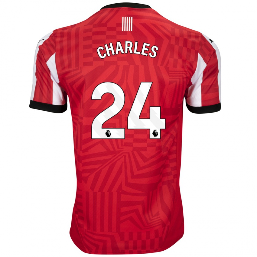 Niño Camiseta Shea Charles #24 Rojo Blanco 1ª Equipación 2024/25 La Camisa