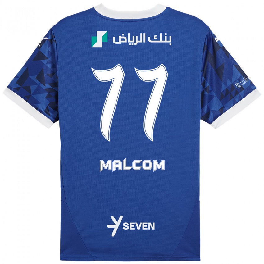 Niño Camiseta Malcom #77 Azul Oscuro Blanco 1ª Equipación 2024/25 La Camisa