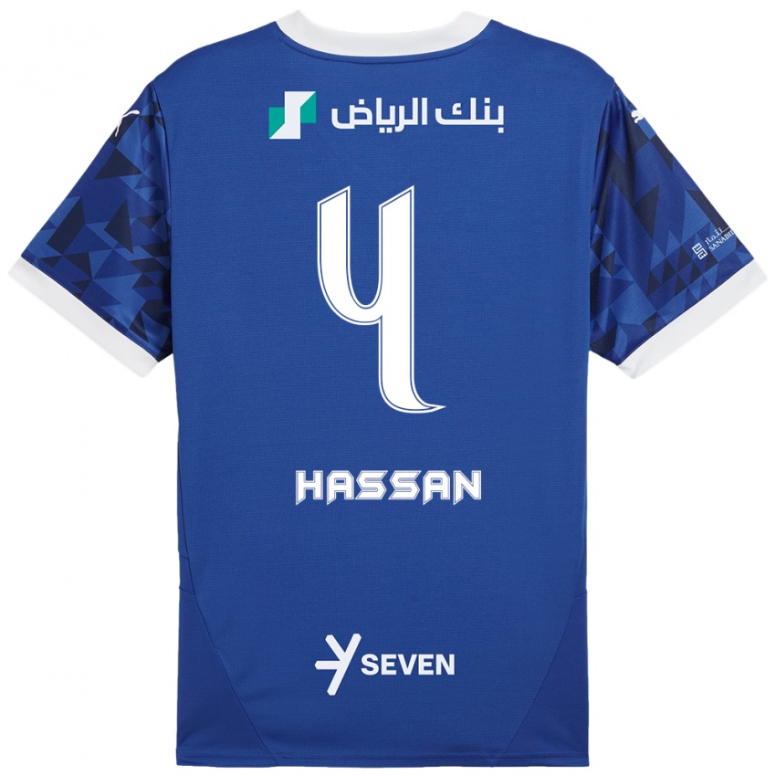 Niño Camiseta Eman Hassan #4 Azul Oscuro Blanco 1ª Equipación 2024/25 La Camisa