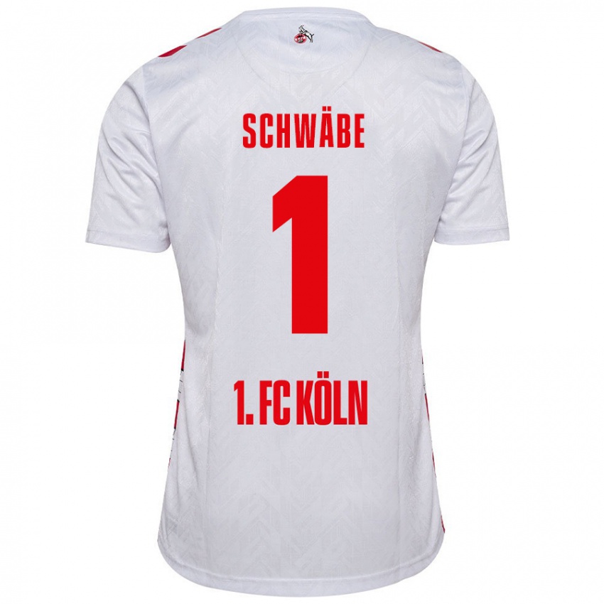 Niño Camiseta Marvin Schwäbe #1 Blanco Rojo 1ª Equipación 2024/25 La Camisa