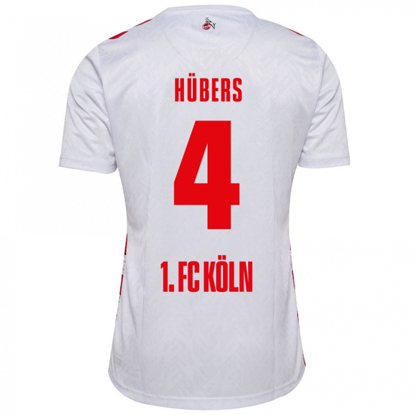 Niño Camiseta Timo Hübers #4 Blanco Rojo 1ª Equipación 2024/25 La Camisa