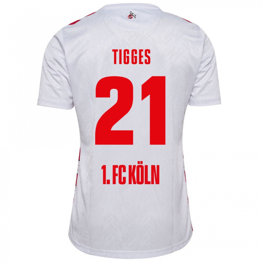 Niño Camiseta Steffen Tigges #21 Blanco Rojo 1ª Equipación 2024/25 La Camisa