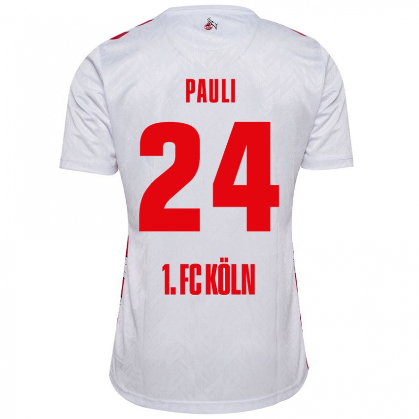 Niño Camiseta Julian Pauli #24 Blanco Rojo 1ª Equipación 2024/25 La Camisa