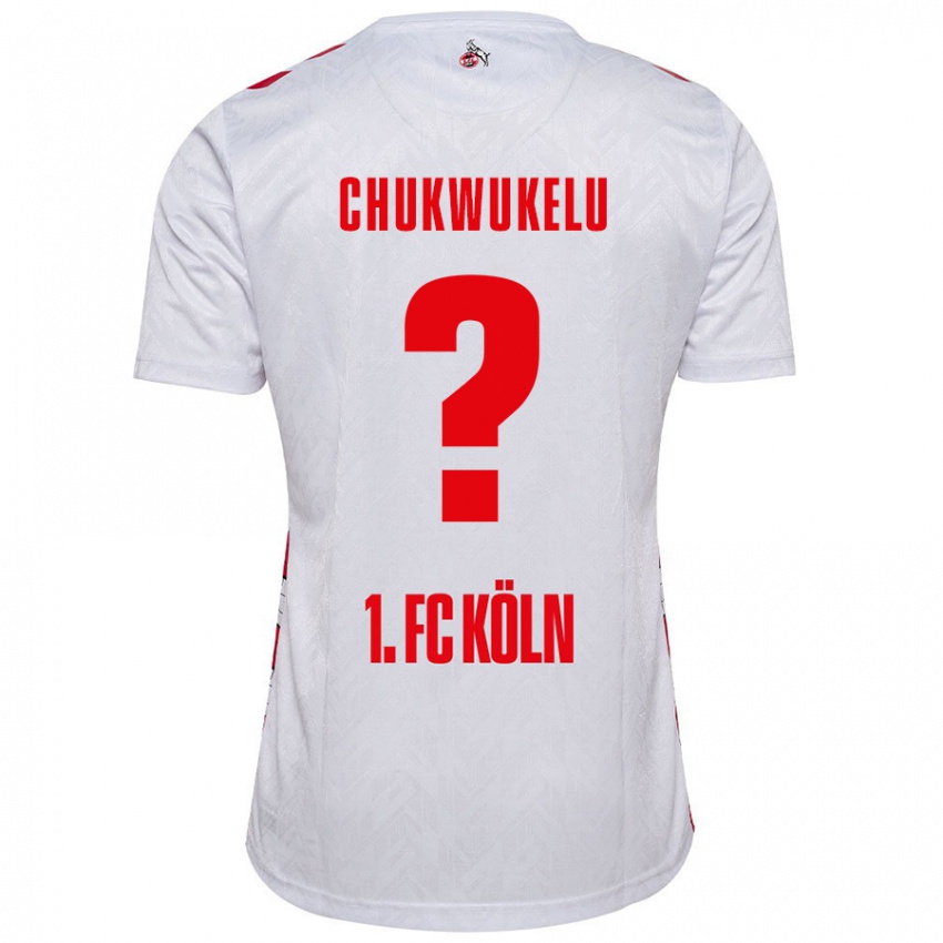 Niño Camiseta Chinedu Chukwukelu #0 Blanco Rojo 1ª Equipación 2024/25 La Camisa