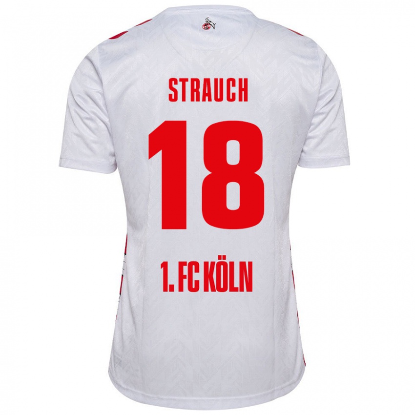 Niño Camiseta Georg Strauch #18 Blanco Rojo 1ª Equipación 2024/25 La Camisa