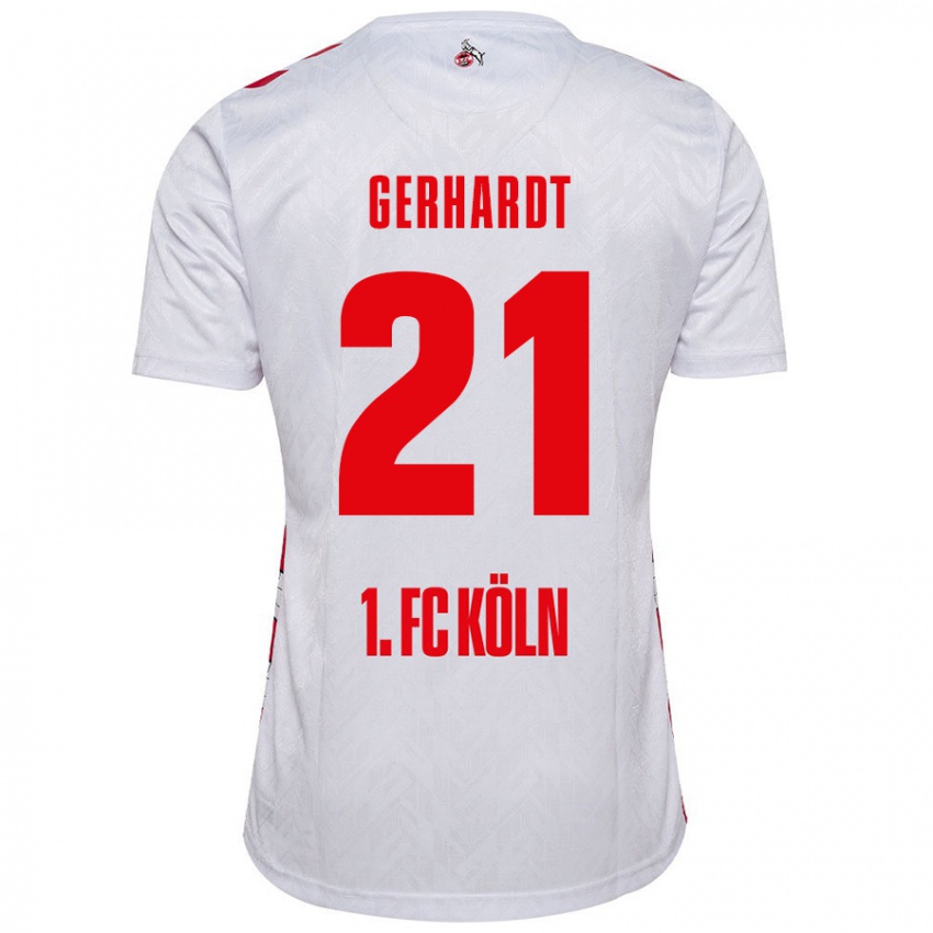 Niño Camiseta Anna Gerhardt #21 Blanco Rojo 1ª Equipación 2024/25 La Camisa