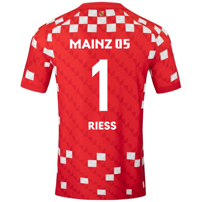 Niño Camiseta Lasse Rieß #1 Blanco Rojo 1ª Equipación 2024/25 La Camisa