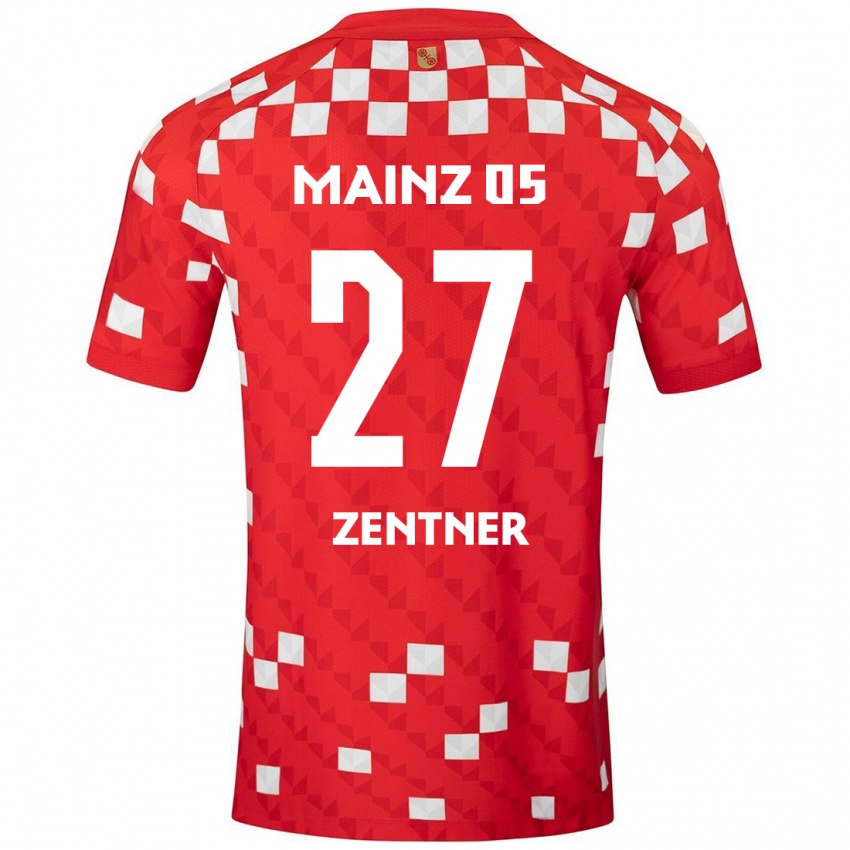 Niño Camiseta Robin Zentner #27 Blanco Rojo 1ª Equipación 2024/25 La Camisa