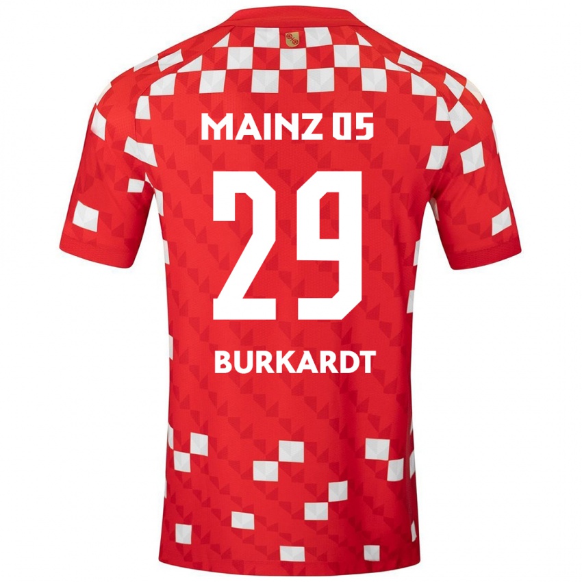 Niño Camiseta Jonathan Burkardt #29 Blanco Rojo 1ª Equipación 2024/25 La Camisa