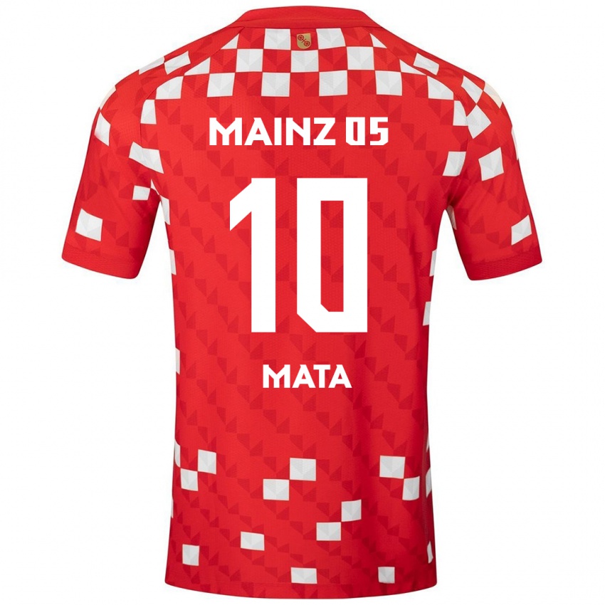 Niño Camiseta Ken Mata #10 Blanco Rojo 1ª Equipación 2024/25 La Camisa