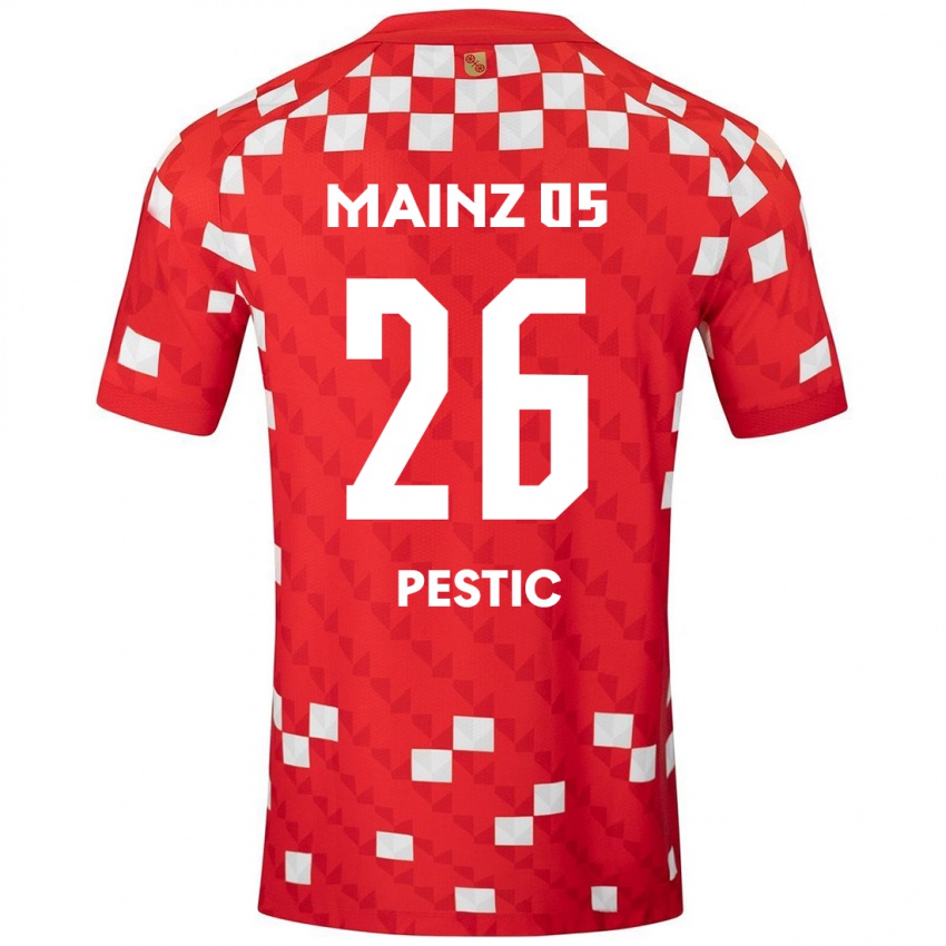 Niño Camiseta Dominik Pestic #26 Blanco Rojo 1ª Equipación 2024/25 La Camisa